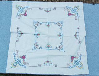 Cross Stitch Tablecloth Table Cover 32 " X 31 " Vintage Hand Work Arts Crafts Style