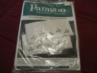 Vintage Stamped Cotton Pillowcases Embroidery Kit By Paragon