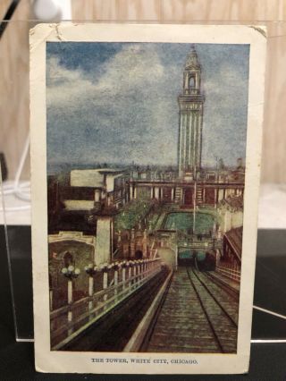 1908 Illinois Color Print Postcard: The Tower,  White City,  Chicago,  1 Cent Stamp