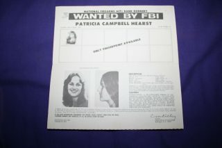 Patty Hearst 1974 Fbi Wanted Poster 8x8 " Sla
