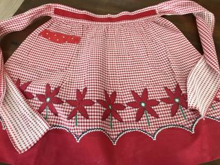 Vintage Apron Red & White Checkers Red Flowers (9)