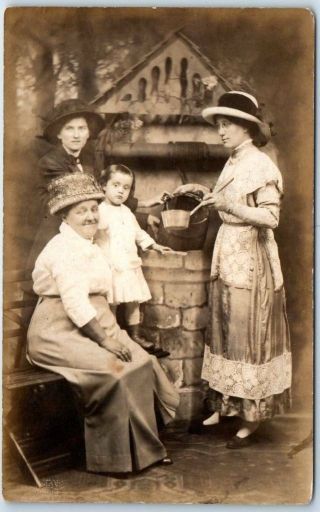 1910s Rppc Photo Postcard 3 Generations Of Women At Studio Water Well Arkansas?