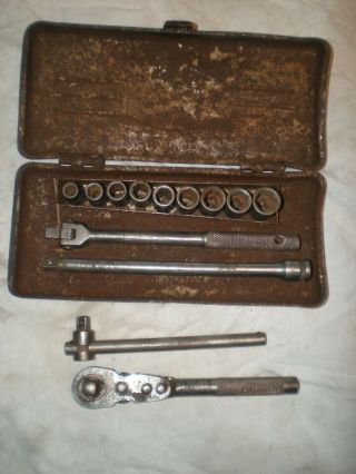 Old Vintage Craftsman Socket Set 1/4 " Drive Metal Case With Ratchet Sockets,