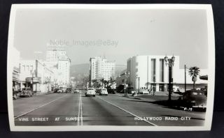 1940s Vine Street At Sunset Hollywood Radio City Nbc California Rppc Postcard