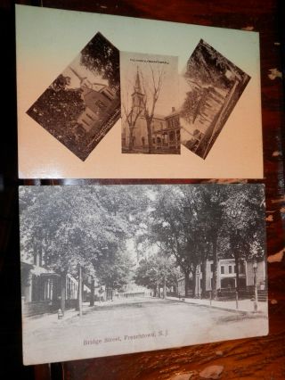Frenchtown Nj - 2 Old Postcards - 3 - View Of Churches - Bridge Street