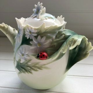 Franz Porcelain Ladybug And Daisy Teapot Leafy Fine Porcelain