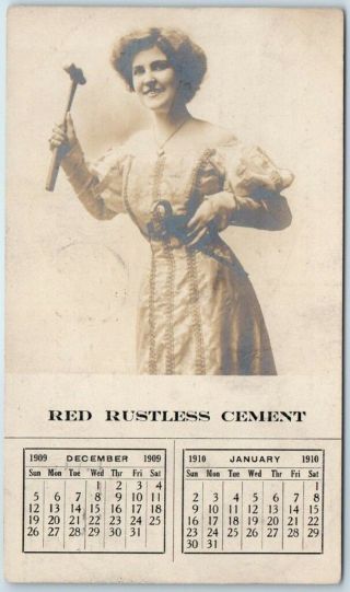 1909 Pittsburgh Pa Advertising Rppc Postcard Red Rustless Cement Girl W/ Hammer
