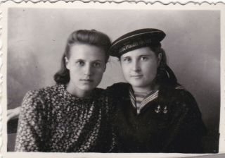 1950 Pretty Young Women Girls Firends Sailor Couple Fashion Russian Soviet Photo