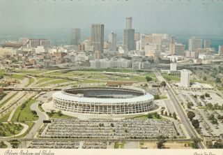 Georgia Postcard - " Atlanta Stadium & Skyline " (home Of Atlanta Falcons & Braves)