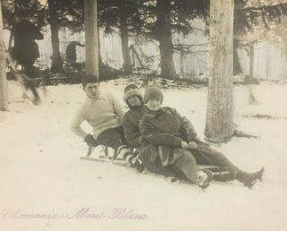 Vintage Photo Postcard Mont Blanc Alps Men Snow Sleigh Sledge