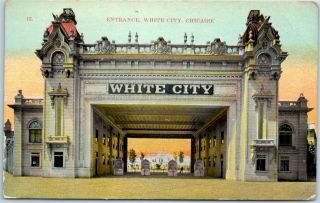 Chicago Il Postcard White City Amusement Park,  Entrance Gate View 1911 Cancel
