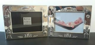 925 Inc Sterling Silver Picture Frame Twins Double Baby Record Frame 3.  5 " X 5 "