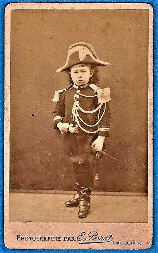 Vintage Cdv Photo Young Boy Dressed As A Gendarme Creil France Ca 1880