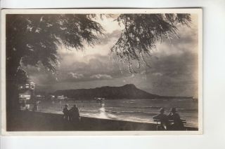 Real Photo Postcard Diamond Head By Moonlight Honolulu Hawaii Hi