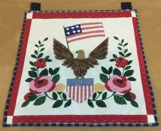 Patriotic Country Quilt Wall Hanging,  Flag,  Eagle,  Flowers,  Leaves,  Printed