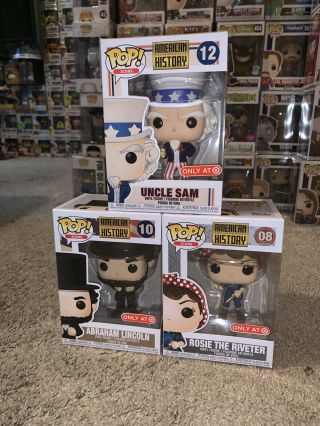 Funko Pop American History Target,  Rosie The Riveter,  Uncle Sam,  And Abe Lincoln