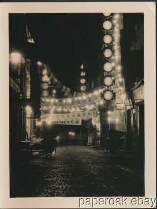 Ca1934 Hong Kong Photo Of Decorated Night Time Street Scene