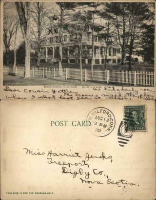 1907 Old Lyme,  Ct Boxwood Manor London County Connecticut Postcard 1c Stamp
