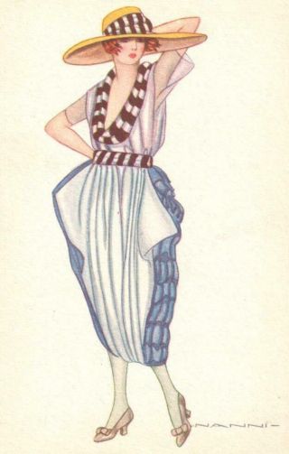 VINTAGE NANNI ART POSTCARD FASHIONABLE LADY RED HAIR SUMMER OUTFIT 2