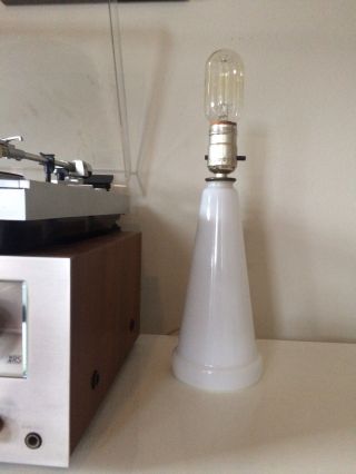 Vintage Unique Cone Shaped Milk Glass Lamp Mid Century Modern Modernist Decor