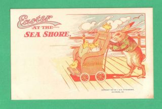Scarce 1907 Easter At The Sea Shore Fantasy Postcard Rabbit Chicks Boardwalk