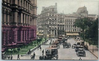 Vintage York City Postcard " Post Office Buildings " Busy Street Scene C1910s