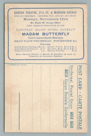 Madame Butterfly—Puccini Opera in NYC Antique Garden Theatre Advertising 1910s 2