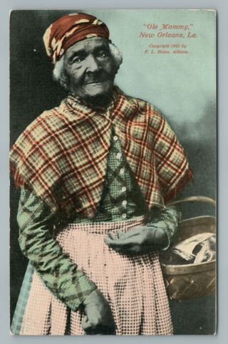 “ole Mammy” Orleans Antique Fl Howe—black Americana Woman Postcard 1908