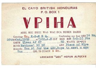Qsl 1959 British Honduras Stamps Radio Card