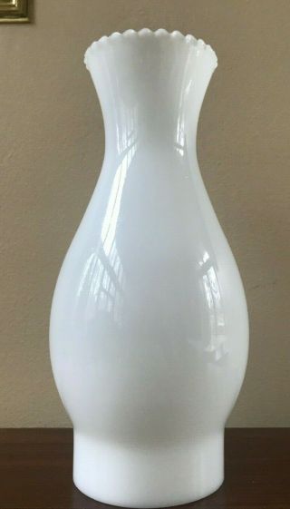Vtg Petal Top Milk Glass Glass Chimney Lamp Shade 3 1/2 " Fitter 9 5/8 " T