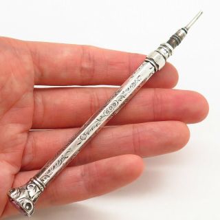 Antique Victorian Sterling Silver Etched Floral Handcrafted Mechanical Pencil