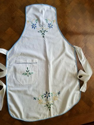Vintage Antique Hand Embroidered Muslin Full Pin Bib Apron - Floral Embroidery