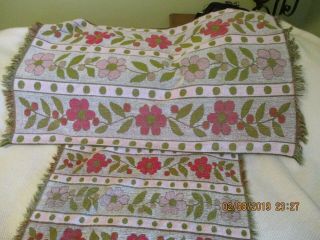 Vintage Cannon Royal Family Flower Power Pink Green Towel Set Reversable