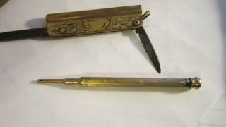Antique Miller Bros Usa Gold Pocket Knife Fob Art Deco Old Vtg Pencil Knife