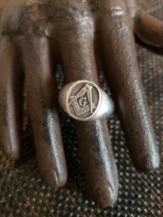 Vintage Sterling Silver Freemasons Masons Masonic Mens Ring Size 11