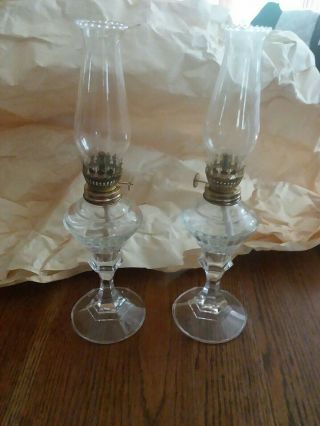 Oil Lamp Set Of Two Candlestick Peg Lamp Clear Glass 12 " Tall