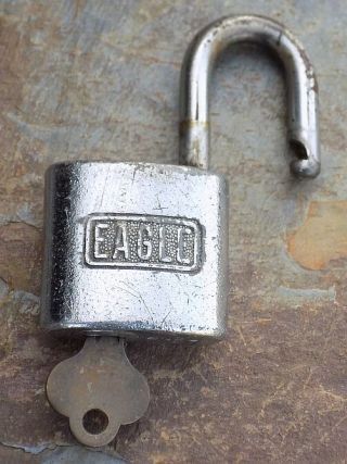 Vintage Nickel Plated Brass & Steel Eagle Padlock & Key