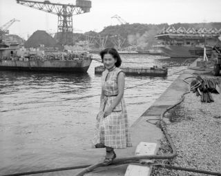 Vintage Negative Japanese War Bride Girlfriend Ship Dock Japan 40 