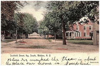 1910 Hand - Colored Postcard View Scofield Street Looking South Walden Ny Mailed