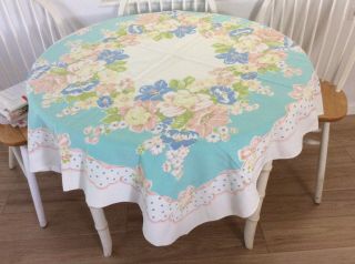 Vintage 1950/60s Tablecloth,  Pastel Colored Flowers