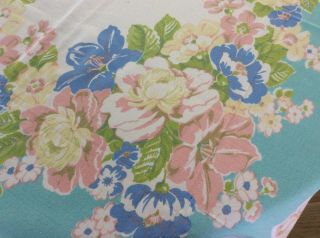 VINTAGE 1950/60s TABLECLOTH,  PASTEL COLORED FLOWERS 2