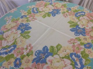 VINTAGE 1950/60s TABLECLOTH,  PASTEL COLORED FLOWERS 3