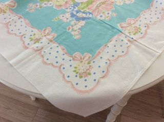 VINTAGE 1950/60s TABLECLOTH,  PASTEL COLORED FLOWERS 4