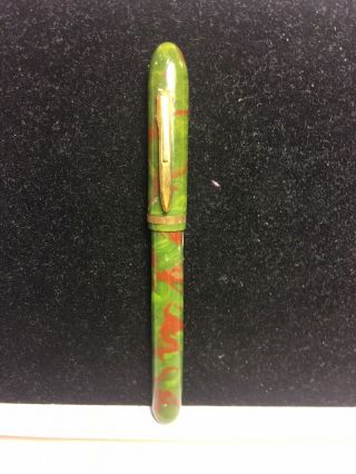 Vintage Restored Green /red Swirl Unbranded Fountain Pen.  Great Celluloid