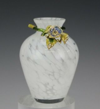 Jay Strongwater Spatter Glass Vase W Enamel Jeweled Swarovski Crystal Collar Sms