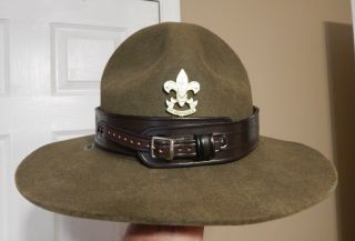 Vintage Olive Drab Boy Scouts Of America Scout Master Felt Campaign Hat