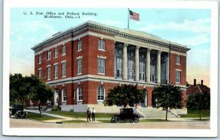 Mcalester,  Oklahoma Postcard " U.  S.  Post Office And Federal Building " 1936 Cancel