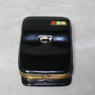 Limoges France Peint Main Black Mobile Cell Phone Porcelain Trinket Box 8/500