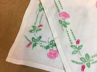 Vintage Dresser Scarf Or Table Runner,  Embroidered Roses,  Flowers,  Leaves 2