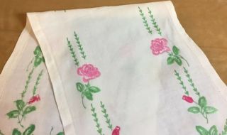 Vintage Dresser Scarf Or Table Runner,  Embroidered Roses,  Flowers,  Leaves 3